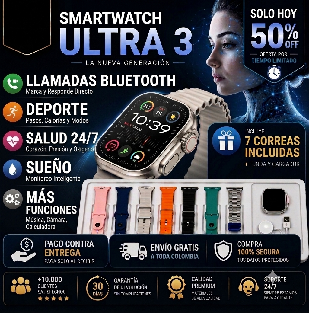 Reloj inteligente con más de 50 funciones + 7 Correas GRATIS 🎁