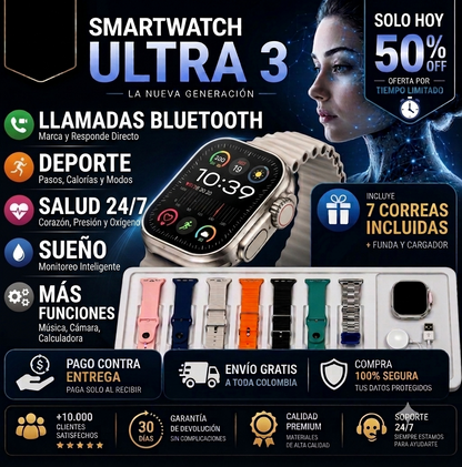 Reloj inteligente con más de 50 funciones + 7 Correas GRATIS 🎁